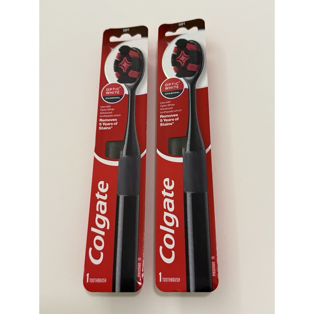 Lot Of 2 Colgate Optic White Charcoal Soft Adult Toothbrushes Black NEW
